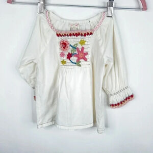 Mimi & Maggie Embroidered Floral Top Smocked Shirt Cream Cotton Peasant Size 2T